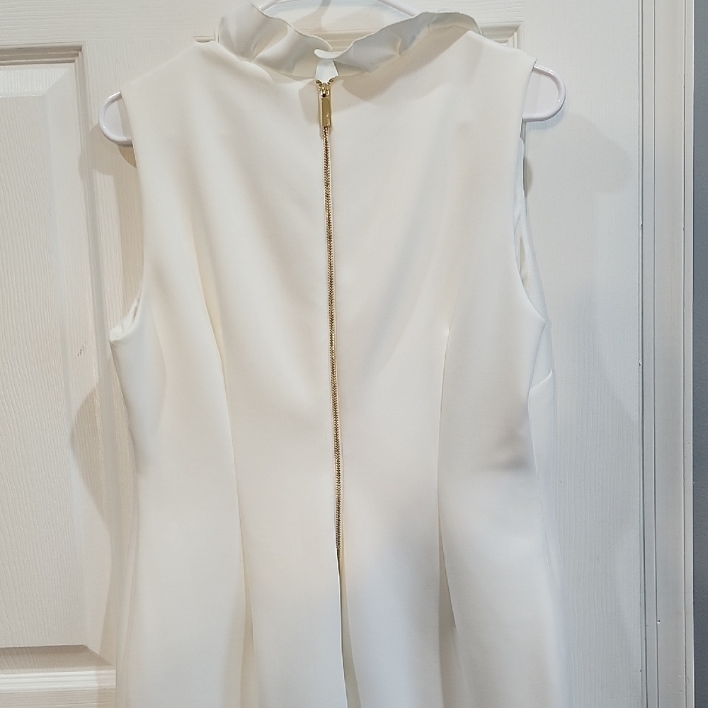 Calvin Klein White Ruffle Neck Mini Dress - Picture 4 of 4